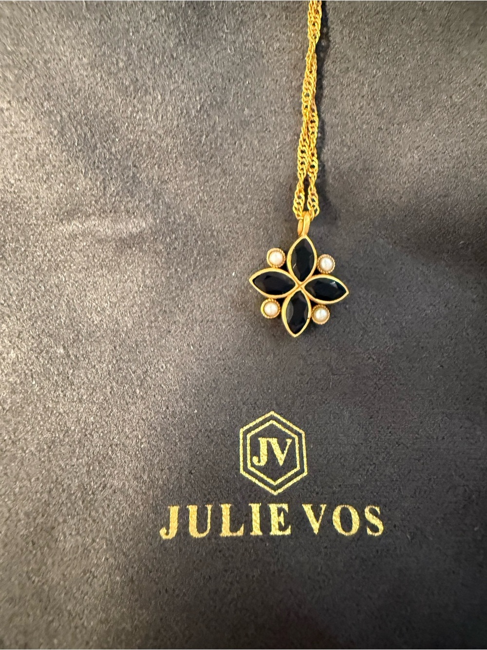 Julie Vos Delicate Gold Necklace With Black and Pearl Accents